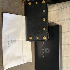 Versace Black Wallet with Gold Accents